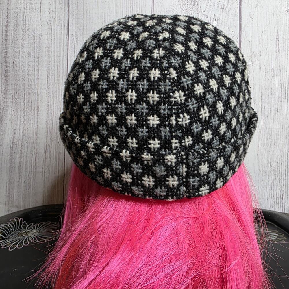 prAna Women's Newsboy Hat Black White Geometric Button Brimmed Cap OS - Picture 3 of 7